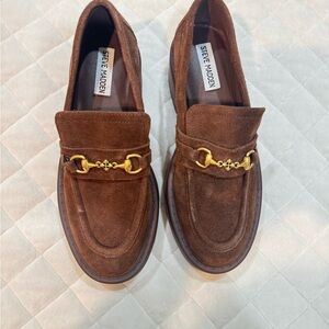 Steve Madden Brown Suede Slip-On Loafers with Gold Bit